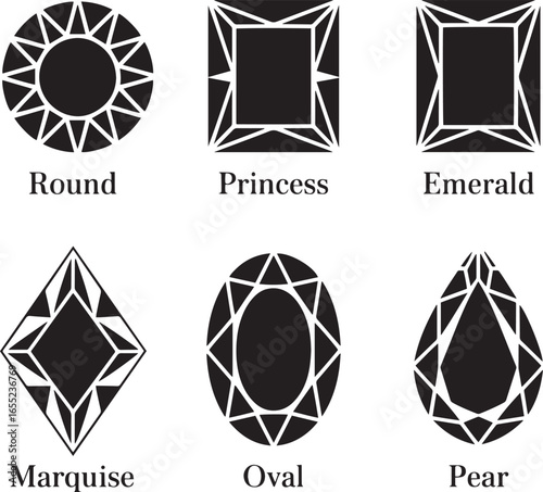 Gemstone cuts round princess emerald marquise oval pear vector