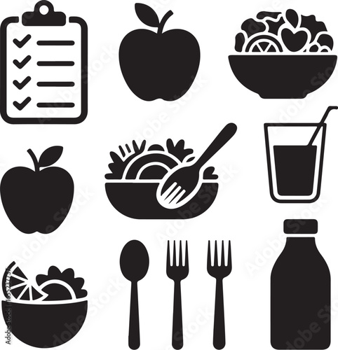 Healthy Lifestyle Minimal Icon Set – Perfect for Nutrition Guides, Diet Apps, Smoothie Shops, and Meal Plans  High Ranking Vector Graphics for Adobe Stock Success