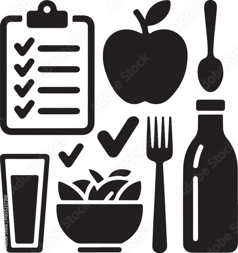 Minimalist Healthy Food Icons Set for Diet Plan, Nutrition Guide, and Wellness Apps  Clean Vector for Meal Prep, Juice Bar, Salad Menu  Top Trending Adobe Stock Asset