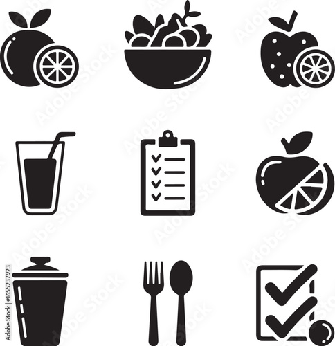 Minimalist Healthy Food Icons Set for Diet Plan, Nutrition Guide, and Wellness Apps  Clean Vector for Meal Prep, Juice Bar, Salad Menu  Top Trending Adobe Stock Asset
