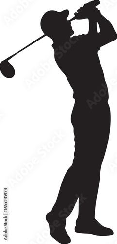 Golfing Player Silhouette Golf Player Swinging Vector on Transparent Background