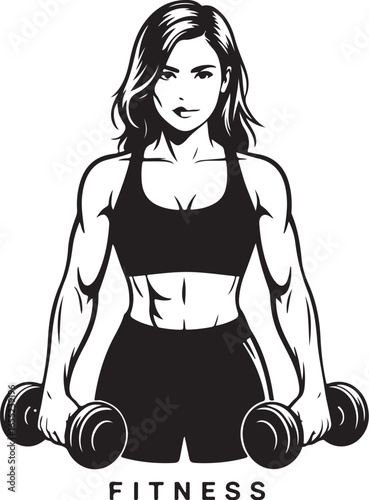 Minimalist Female Dumbbell Workout Pose  Fit Woman Strength Line Art