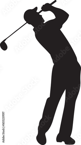 Golfing Player Silhouette Golf Player Swinging Vector on Transparent Background