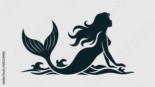 Silhouette mermaid ocean sea tail water waves fantasy mythical creature marine mythology siren artwork