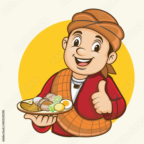 Cartoon Indonesian Dumpling and Tofu Seller Vector Illustration