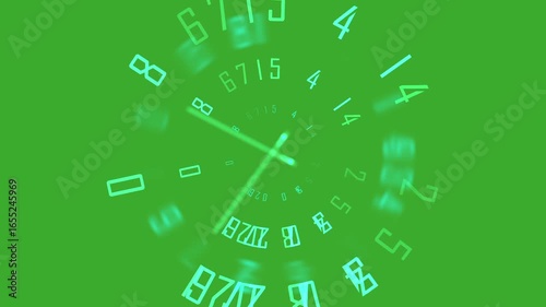 clock animation that expresses the rapidly passing time and hours on green screen background	