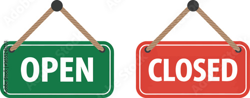 Open closed sign business shop store availability status indicator entrance notice service hours door silhouette