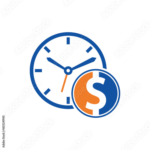 Time dollar logo design template icon. Time is money concept, clock and coin.