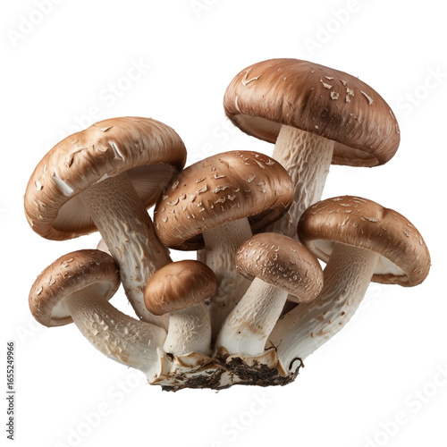 Macro closeup shiitake mushrooms isolated on transparent background