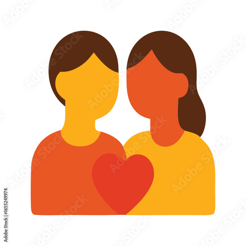 Faceless couple in embrace with red heart symbolizes love, suitable for romantic concepts, valentines day, relationship themes, and greeting cards.