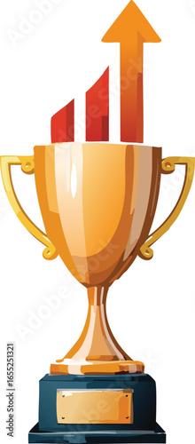 Trophy with Upward Arrow Symbolizing Growth and Top Performance