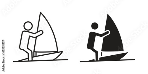 Windsurfer Icon in Two Styles Isolated on White Background