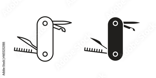 Multi-tool Knife Icons in Line Art with White Background