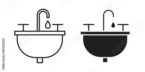 Sink Icon Set in Line and Solid Styles, Isolated on White Background