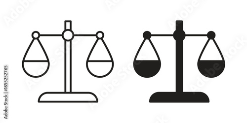 Scales of Justice Icons in Line and Solid Styles, Isolated on White Background