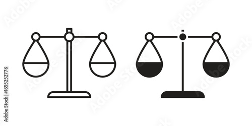 Scales of Justice Icons in Line and Solid Styles, Isolated on White Background