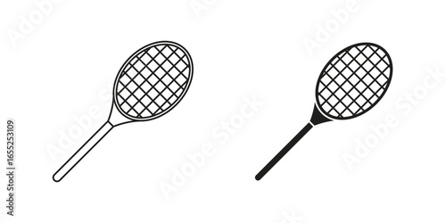 Tennis Rackets in Line Art Style Isolated on White Background