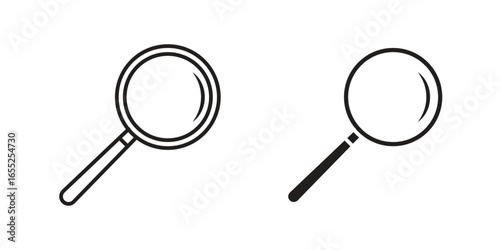 Magnifying Glass Icons in Line Art Style, Isolated on White Background