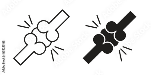 Joint Pain Icons in Line and Solid Styles Isolated on White Background