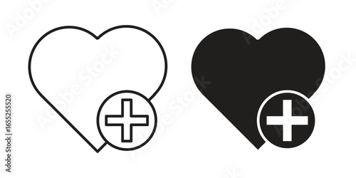 Heart Icons with Plus Sign, Isolated on White Background