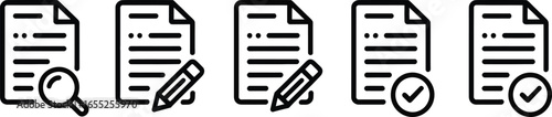 Document paper file check edit search process icon symbol graphic vector illustration concept design silhouette