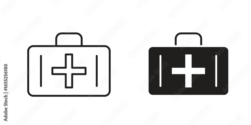 Fototapeta premium First Aid Kit Icons in Line and Solid Styles, Isolated on White Background