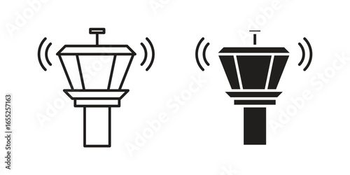 Airport Control Tower Icons Isolated on White Background