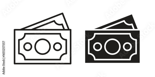 Wallet with Cash Icon in Two Styles isolated on white background