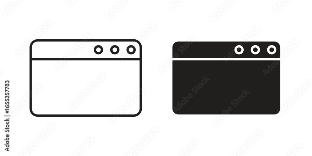 Browser Window Icons in Line and Solid Styles, Isolated on White Background Browser Window Icons in Line and Solid Styles, Isolated on White Background