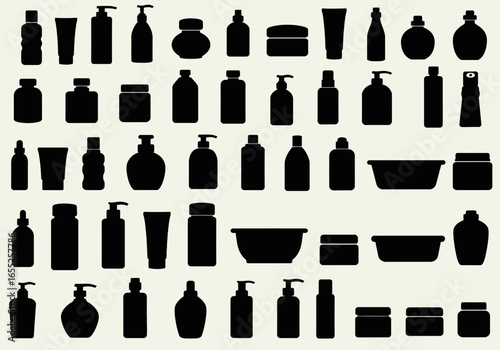 Collection of Various Cosmetic Bottles and Containers for Skincare and Personal Care Products Featuring a Wide Assortment of Shapes and Sizes for Beauty and Hygiene Applications