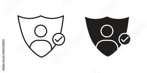 User Protection Icons in Shield Design with Checkmarks Isolated on White Background