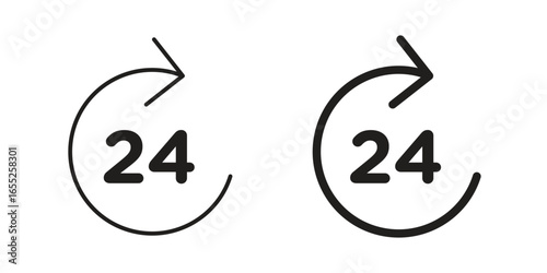 24 Hour Icons in Circular Arrow Design Isolated on White Background