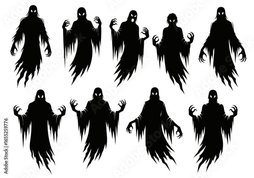 Creepy Shadow Figures with Glowing Eyes and Jagged Edges for Your Terrifying Halloween Decorations
