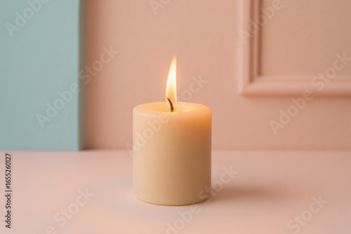 Wallpaper Mural Pastel candle flame glowing on a pink surface with a turquoise and pink background, creating a warm and inviting atmosphere Torontodigital.ca