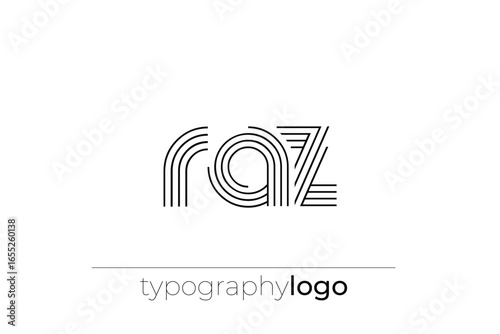 RAZ modern geometric typography logo. Modern and stylish composition featuring a monochromatic typography logo illustration designed with intricate lines.