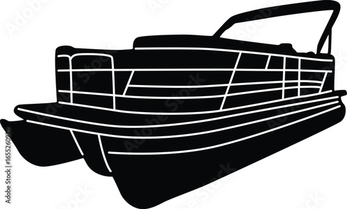 Pontoon Boat Silhouette Design on White Background