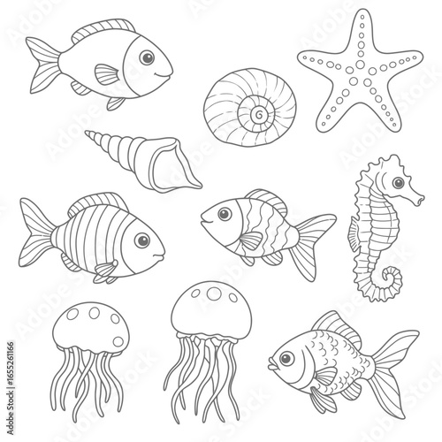 Charming Collection of Whimsical Ocean Dwelling Creatures for Artistic Endeavors and Imaginative Exploration