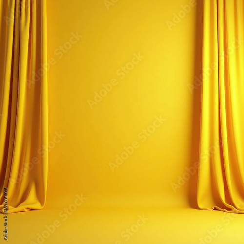 Vibrant Yellow Backdrop with Flowing Curtains for Photography and Events