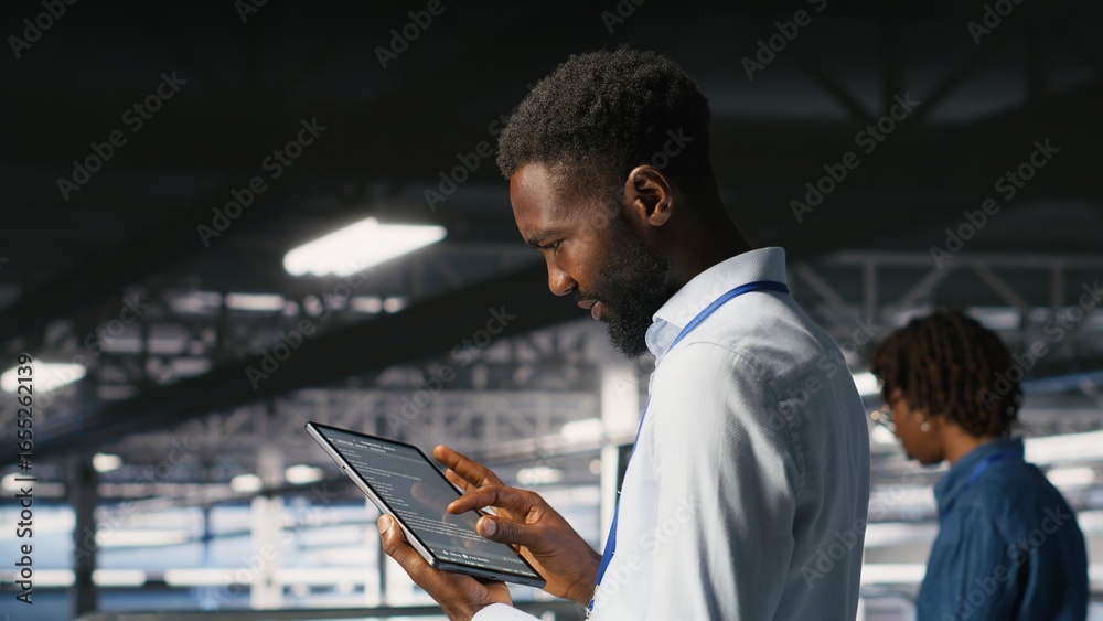 Póster Data center programmer checking lines of code and colleague ...