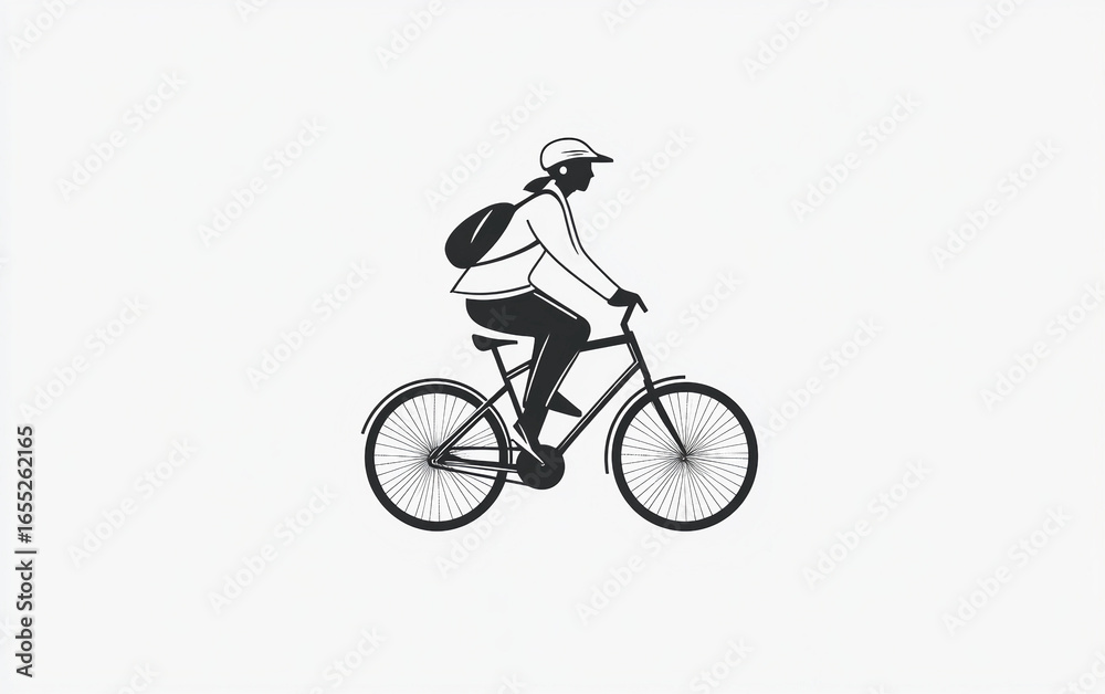 Obraz premium Minimal line art of a person riding a bicycle in a sleek and modern illustration style isolated on white background PNG