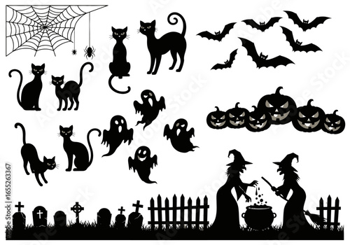 Halloween Clip Art Collection Featuring Spooky Creatures and Decorations for Festive Celebrations