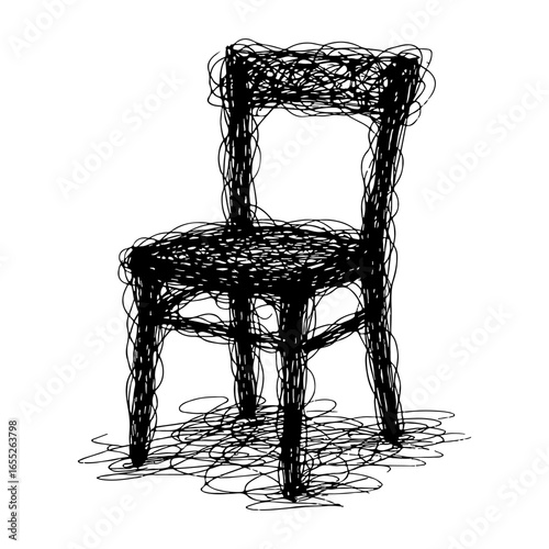 Sketchy scribble drawing of a chair. Abstract hand-drawn furniture concept.