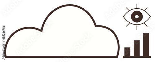 Cloud with bars and an eye symbolizing integration, monitoring, growth. Ideal for analytics, cloud technology, security, data storage, vision, business insight simple flat metaphor