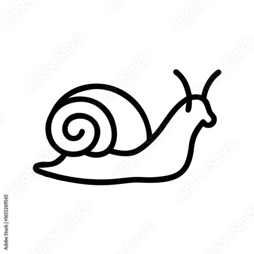 Simple outline drawing of a snail with a spiral shell and two antennae crawling slowly on the ground
