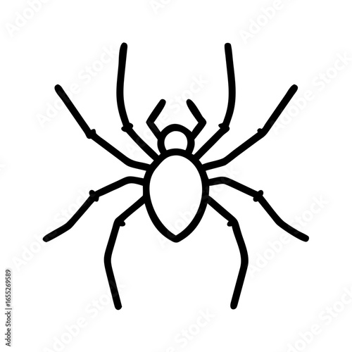 Stylized arachnid with eight legs and simple body design in black outline on a white background art