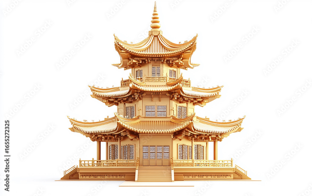 Fototapeta premium Realistic digital painting of a golden Buddha statue surrounded by serene spiritual ambiance isolated on white background PNG