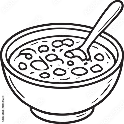 Hearty Bean Soup Illustration: A simple illustration of a comforting bowl of hearty bean soup with a spoon, perfect for culinary projects and designs.
