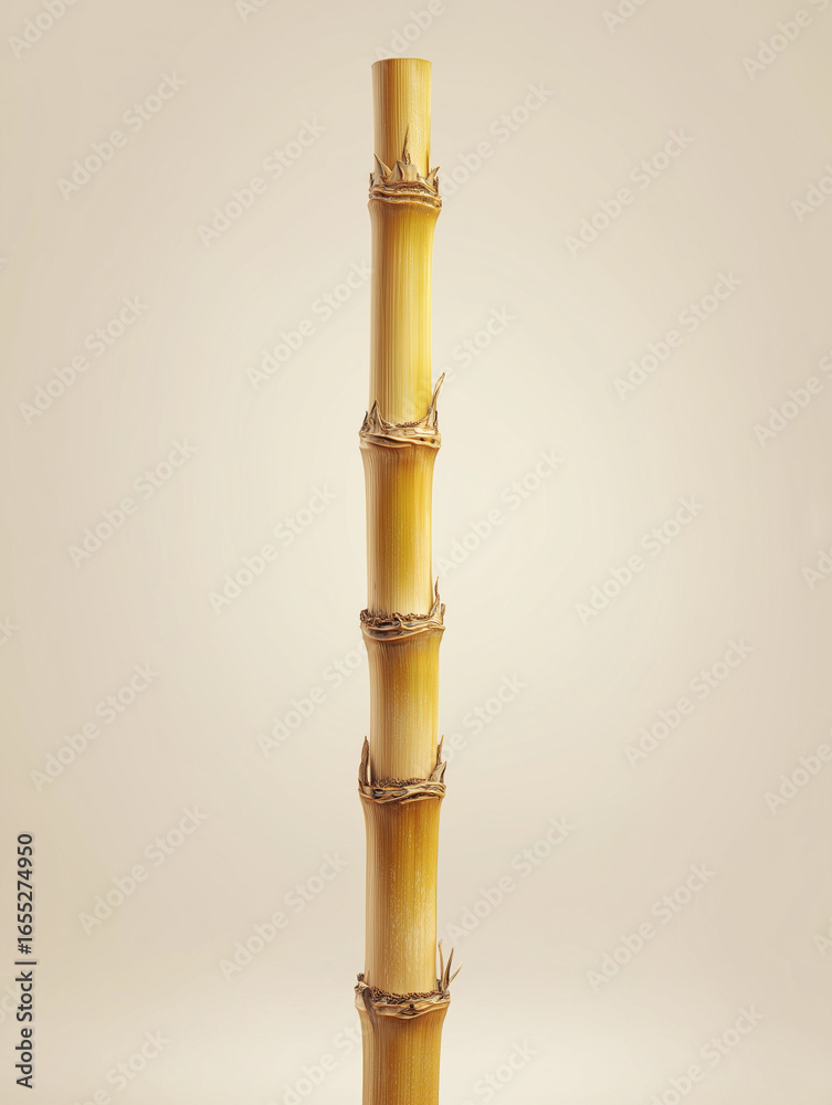 Fototapeta premium Single bamboo pole on beige background, 3D render