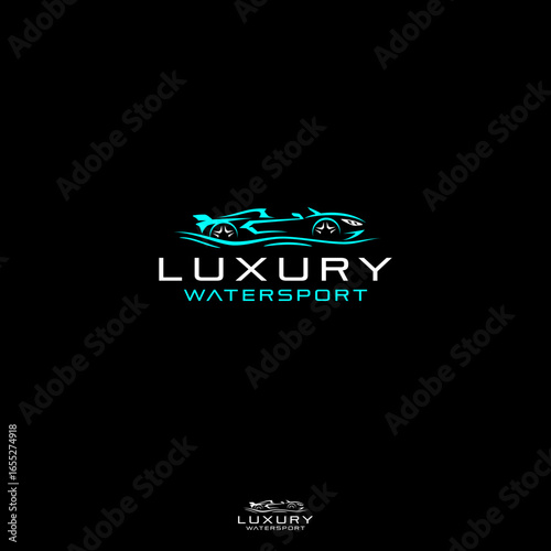 A logo that showcases an exotic car inspired watersport. A new luxury marine concept designed to elevate yachting experiences by merging the thrill and design of exotic supercars