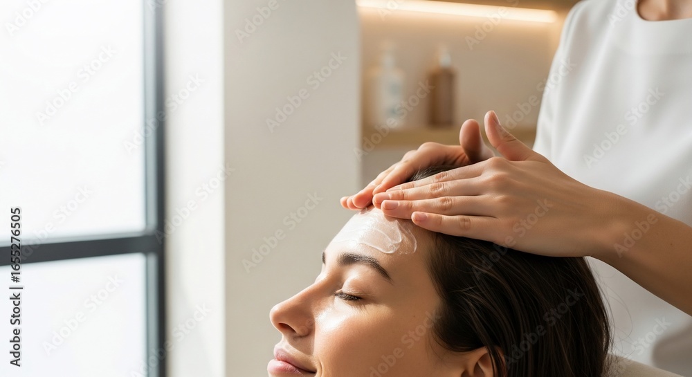 Fototapeta premium Serene Facial Treatment Woman Receives Gentle Skincare Massage in Spa